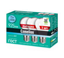 Лампа светодиодная Camelion LED E27, груша, 11Вт, 230В, 4500К, нейтральный свет, 3 шт.