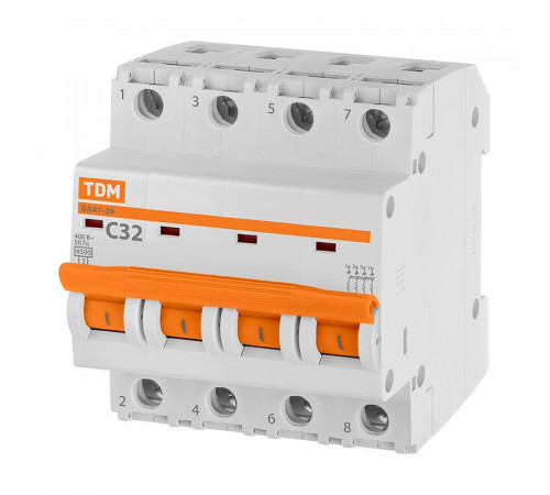 Выключатель автоматический TDM ВА 47-29, 4,5кА, С 32А, 4П